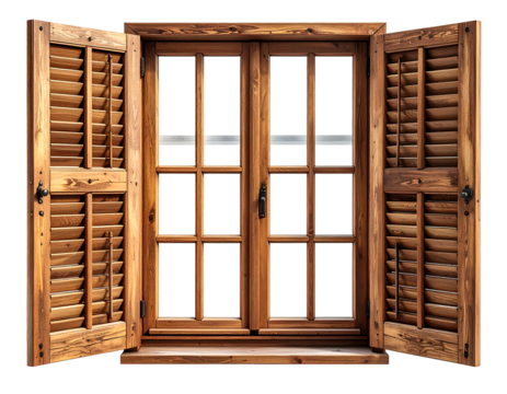 Open wooden window with shutters