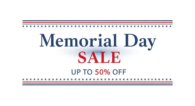 Memorial day sale banner with up to 50 off isolated on transparent background