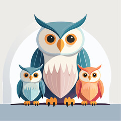 Fototapeta premium Pastel Geometric Owl Family Illustration Flat Vector Design