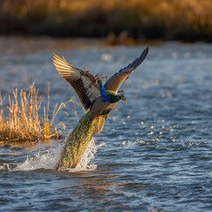great blue heron in flight