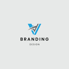 Minimalist abstract V logo with futuristic look.