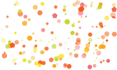 Abstract geometric background with colorful pentagons and hexagons scattered on white