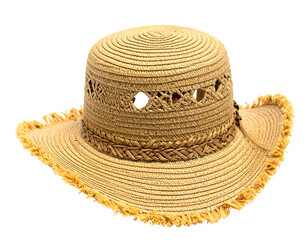 Light beige straw sun hat with decorative trim