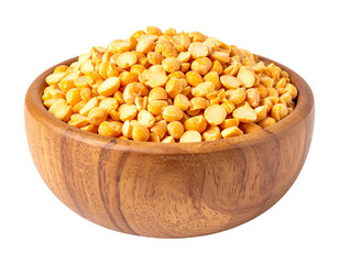Dried yellow split peas in a wooden bowl