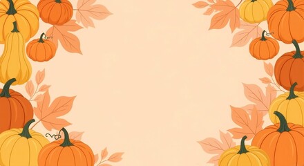 Autumn pumpkins and leaves on soft background for seasonal decor  