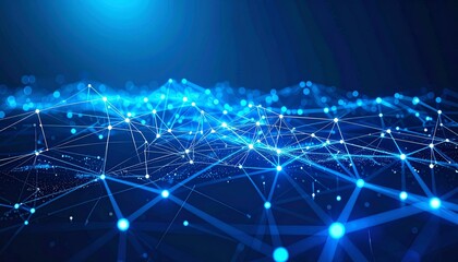 Vibrant Blue Digital Mesh of Interconnected Nodes and Luminous Data Points