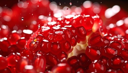 Glistening Ruby Pomegranate Jewels Amidst a Dynamic Water Splash