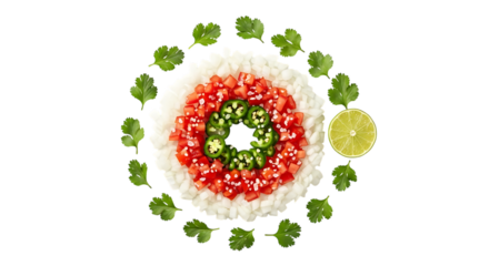 Decorative mandala made of food ingredients on a transparent background