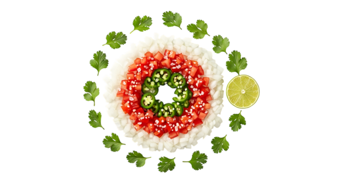 Decorative mandala made of food ingredients on a transparent background