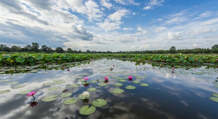 Serene waterway through lush landscape