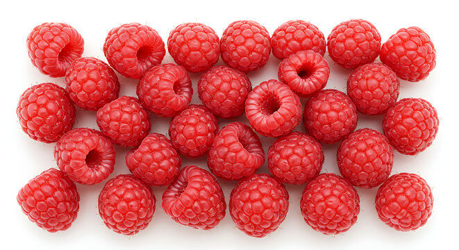 Fresh ripe raspberries isolated on white background, organic fruit and healthy food concept.