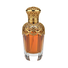 Luxurious Arabian perfume bottle, opulent gold design.

