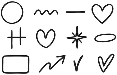 Hand Drawn Simple Symbol Collection Shapes and Icons Isolated on Transparent Background, Generative AI