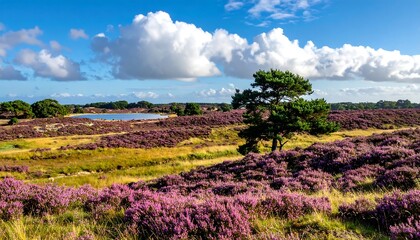 Panoramic view of a heath landscape