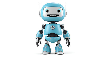 Small cute blue robot, futuristic technology toy character, artificial intelligence concept.