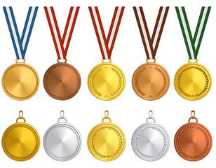 Award medals in various metal colors