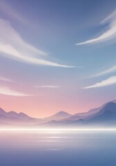 Ethereal mountain range reflecting in calming water at sunset time