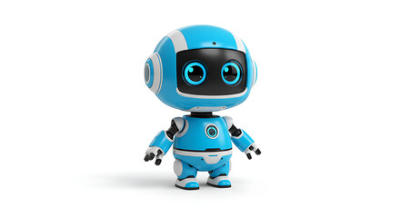 Fototapeta premium Small cute blue robot, futuristic technology toy character, artificial intelligence concept.
