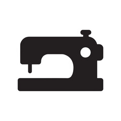 Sewing machine icon in simple black silhouette representing tailoring crafting dressmaking alterations and textile production for creative design projects and garment industry visuals