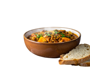  Cozy Winter Lentil Stew with Bread – PNG background 