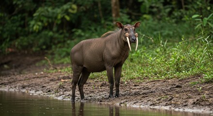 Obraz premium Forest mammal with protruding tusk