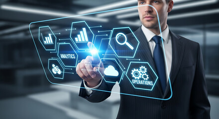 Business Leader Presenting Financial Growth On Virtual Dashboard