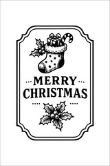 Black and White Christmas Greeting Illustration