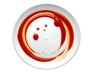 Red sauce artfully arranged on a white plate