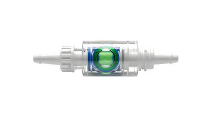 Clear plastic check valve isolated on transparent background, a crucial component for controlling fluid flow in one direction, preventing backflow in various systems