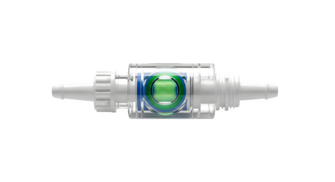Clear plastic check valve isolated on transparent background, a crucial component for controlling fluid flow in one direction, preventing backflow in various systems