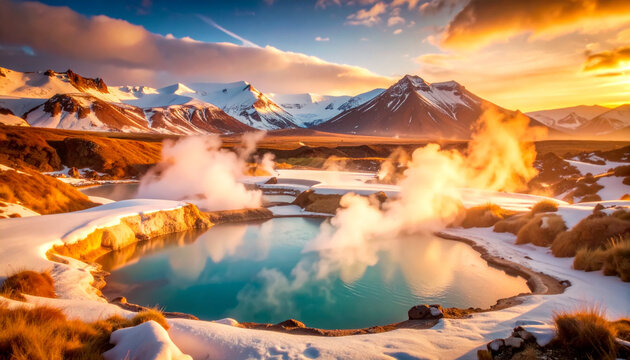 Geothermal Hot Springs Steam. Nature Concept. Generated Image