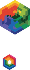 Obraz premium Abstract Isometric Hexagonal Prism with Rainbow Color Scheme