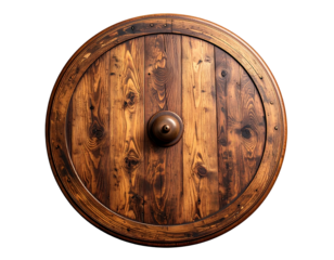 Round wooden shield, dark brown, detailed wood grain