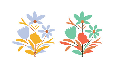 Summer Boho Abstract Leafy Floral Botanical Doodle Groovy Multicolor Shapes Bundle Vector Art