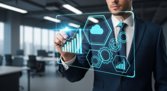 Business Analytics Concept With Futuristic Holographic Interface - Powered by Adobe