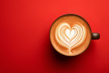 Coffee with heart art, a sweet breakfast of heart shaped cookies and chocolate in a heart shaped box