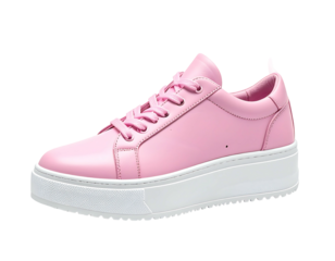Pink leather sneakers with white platform sole