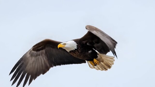 Majestic Bald Eagle Soaring Through the Sky with Graceful Wings.