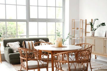 Candles on dining table in living room