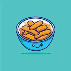 Cute Cartoon Bowl with Fried Snacks