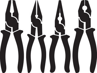 Black and White Silhouette Set of Pliers Tools Vector Illustration