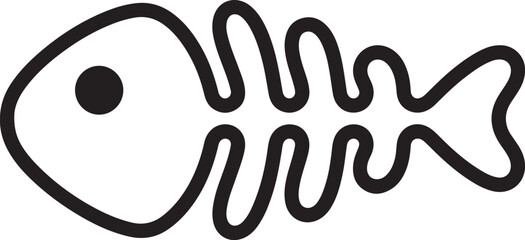 Minimalist Black and White Fish Skeleton Line Drawing Icon Design