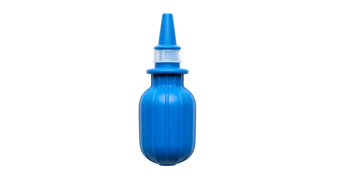 Blue nasal wash bottle isolated on transparent background, a simple and effective tool for nasal hygiene and relief from congestion and allergies