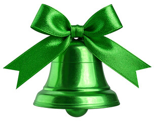Shiny green bell with a bright green ribbon bow