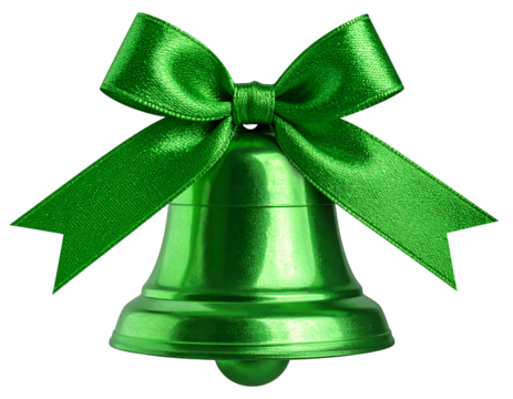 Shiny green bell with a bright green ribbon bow