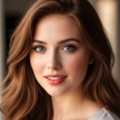 Obraz premium Portait of attractive young woman with captivating blue eyes indoor