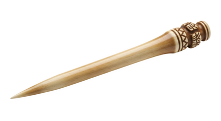Antique bone hairpin isolated on transparent background, a vintage hair accessory with intricate carvings and a pointed end for securing hair