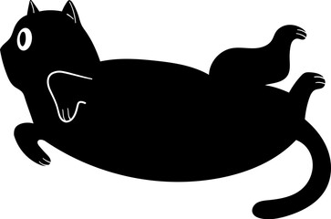 Black cat silhouette playful pose white eye white paw details