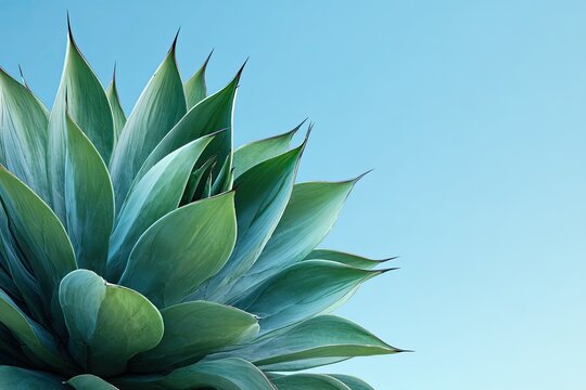 Close-up agave plant against a light blue sky - Powered by Adobe