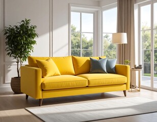 Sunny yellow sofa in a bright room